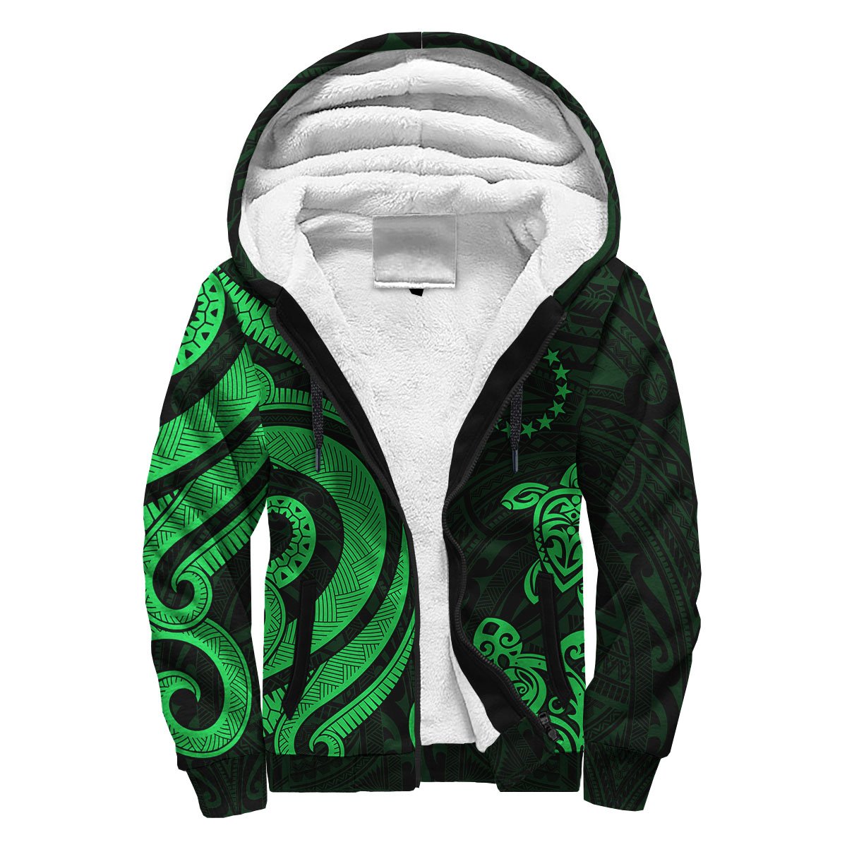 Cook Islands Sherpa Hoodie - Green Tentacle Turtle Green - Polynesian Pride