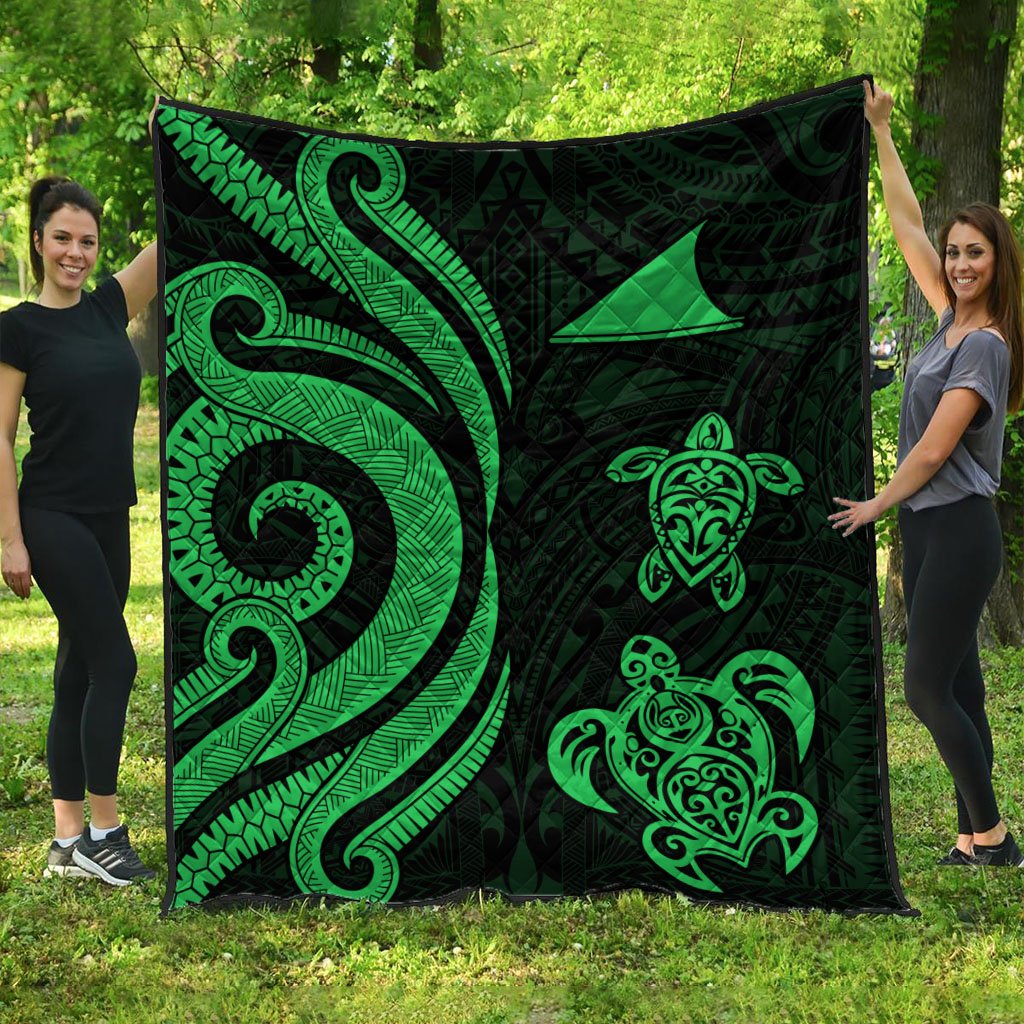 Tokelau Premium Quilt - Green Tentacle Turtle Green - Polynesian Pride