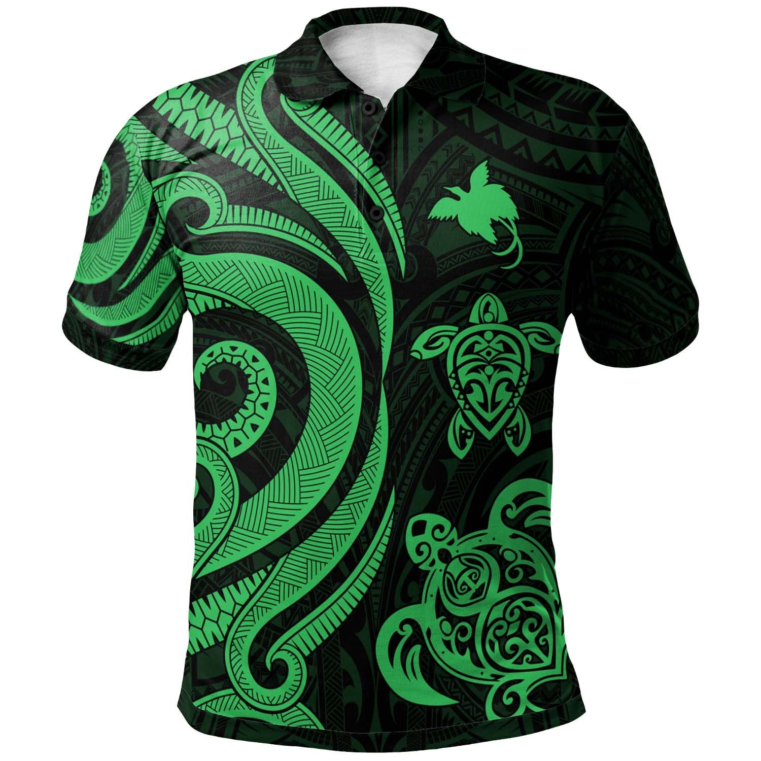 Papua New Guinea Polo Shirt Green Tentacle Turtle Unisex Green - Polynesian Pride