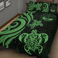 Marshall Islands Quilt Bed Set - Green Tentacle Turtle Crest - Polynesian Pride