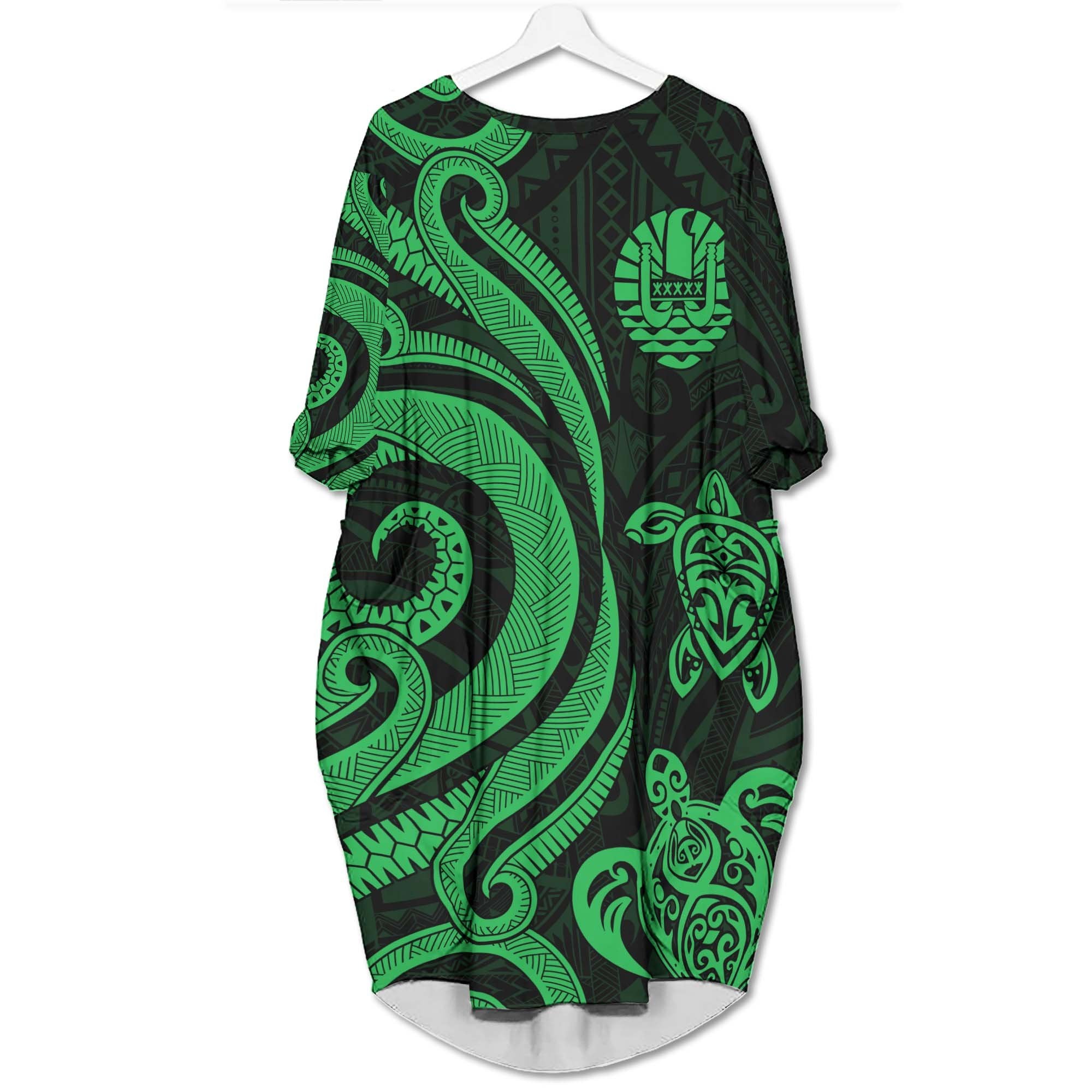 Tahiti Batwing Pocket Dress - Green Tentacle Turtle Women Green - Polynesian Pride