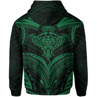 Polynesian Kanaka Shark Turtle Manta Ray Map of Hawaii Zip Hoodie Green - Polynesian Pride