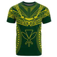 Hawaiian Kanaka Map Football Jersey T Shirt Green and Yellow Roger Style - Polynesian Pride
