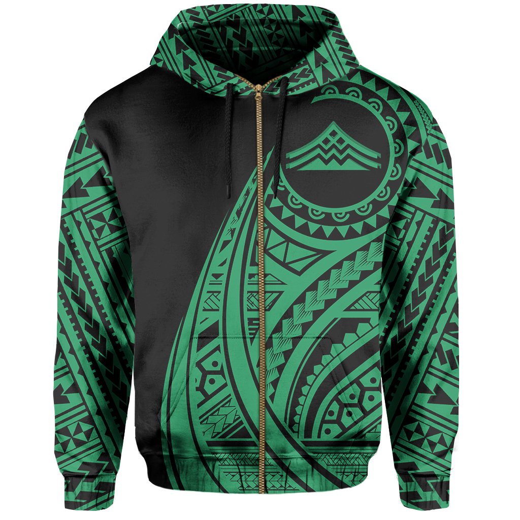 Hawaii Mauna Kea Polynesian Zip up Hoodie Tatoo Style Green - Polynesian Pride