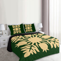 Hawaiian Royal Pattern Quilt Bed Set - Green - N1 Style - AH - Polynesian Pride