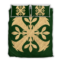 Hawaiian Royal Pattern Quilt Bed Set - Green - F3 Style - AH Green - Polynesian Pride