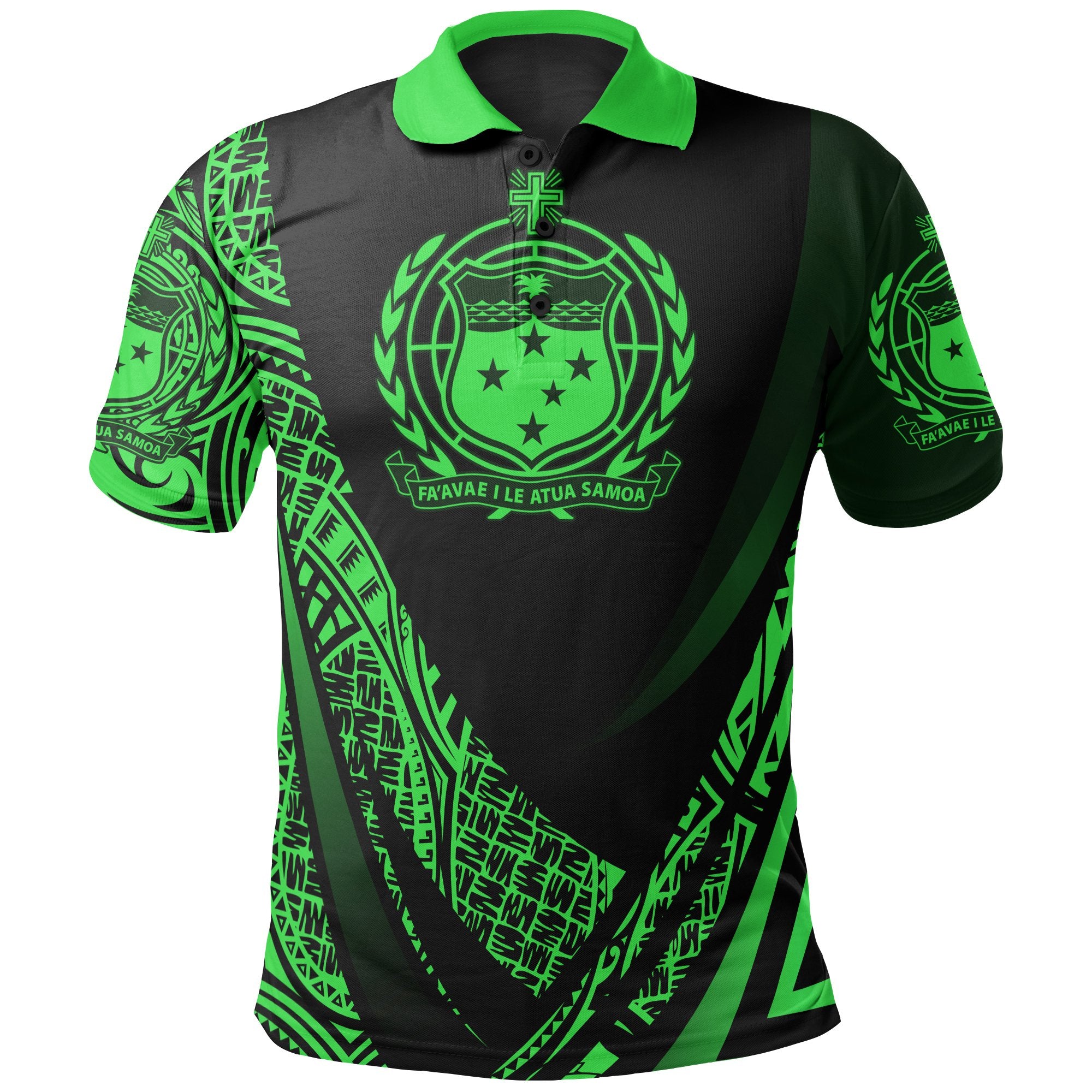 Samoa Polo Shirt Green Polynesian Patterns Sport Style Unisex Black - Polynesian Pride