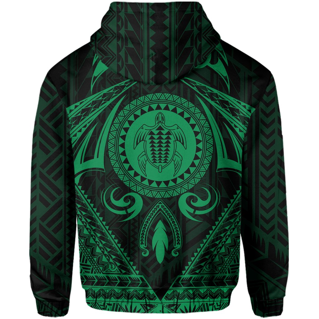 Polynesian Kakau Kanaka Turtle Map Hawaii Zip Hoodie Circle Style Green - Polynesian Pride
