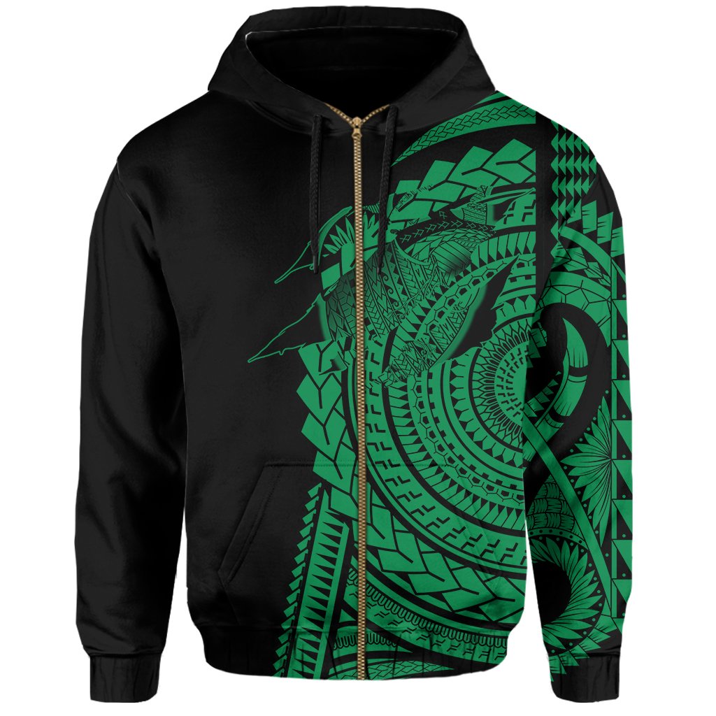 Hawaii Polynesian Zip Hoodie In My Heart Ryan Style Green - Polynesian Pride