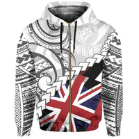 Polynesian Kakau Flag of Hawaii Zip Hoodie Grey - Polynesian Pride
