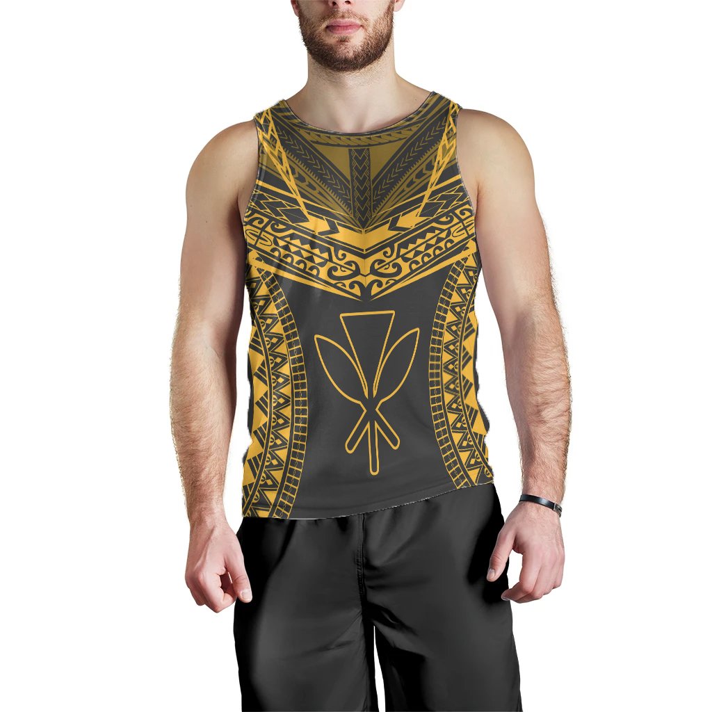 Hawaiian Kanaka Map Football Jersey Men's Tank Top - Grey And Yellow - Roger Style - AH - Polynesian Pride