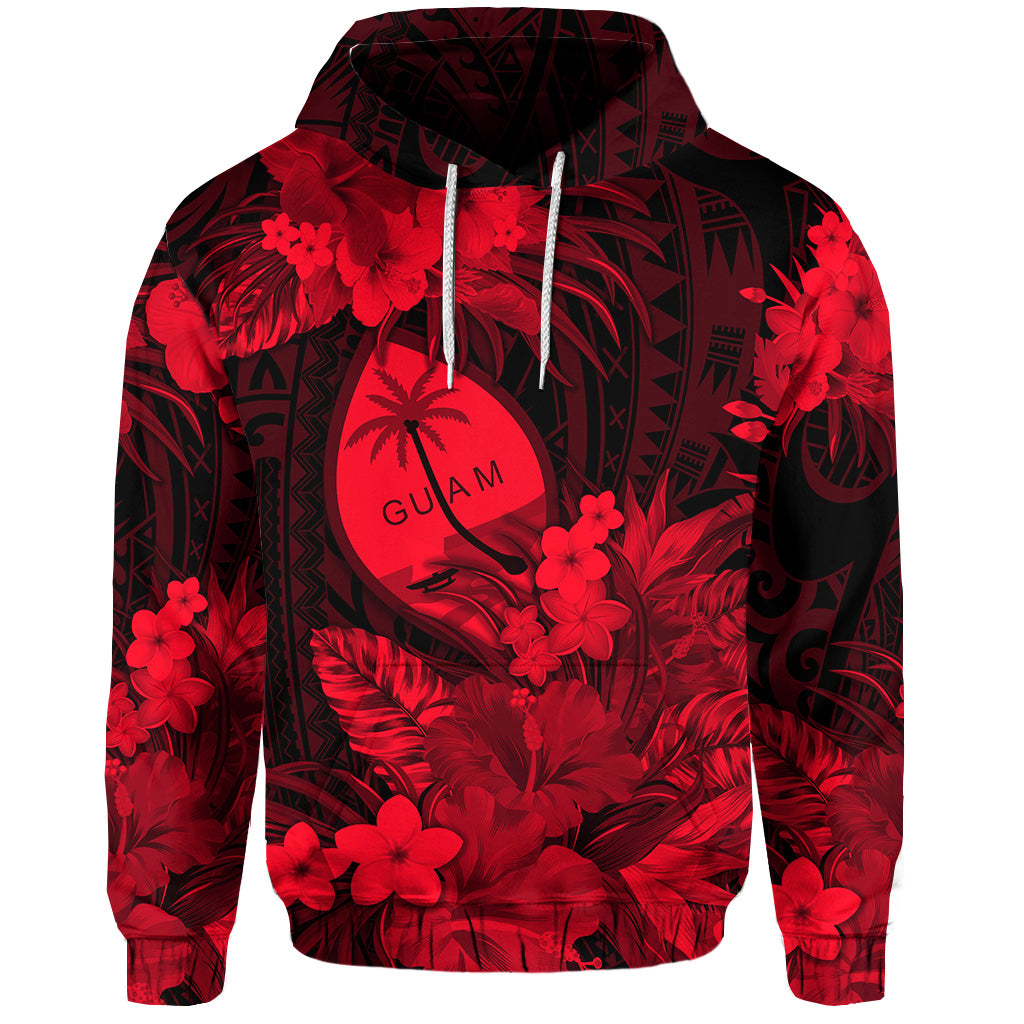 Custom Guam Polynesian Hoodie Tropical Flowers Red LT8 Hoodie Red - Polynesian Pride