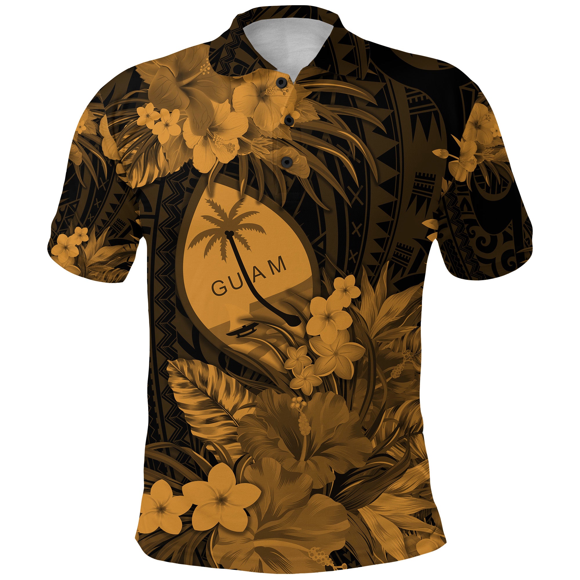 Custom Guam Polynesian Polo Shirt Tropical Flowers Tan LT8 - Polynesian Pride