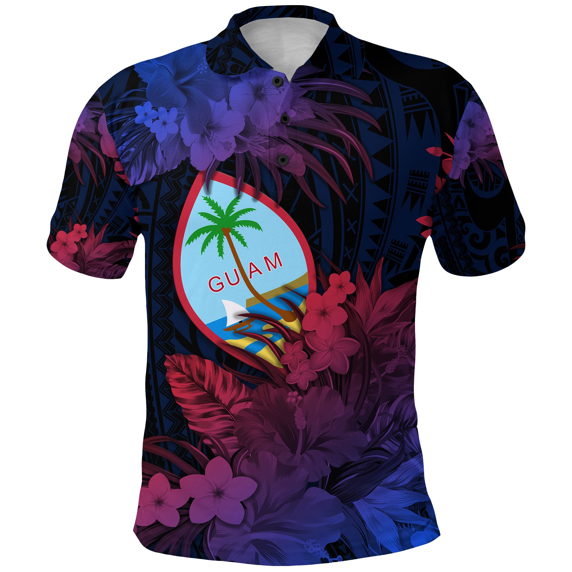 Guam Polynesian Polo Shirt Tropical Flowers Gradient Vibes LT8 - Polynesian Pride