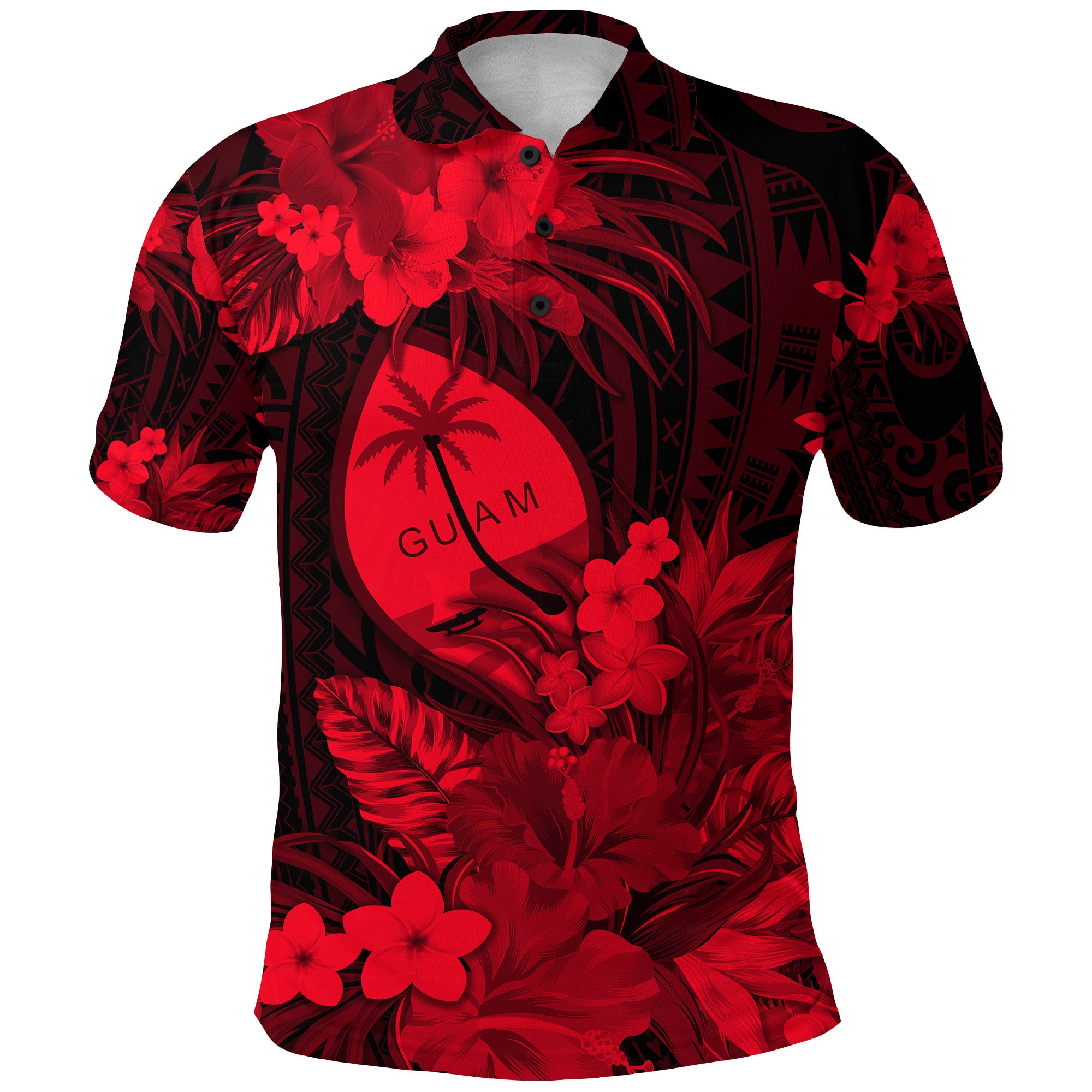 Custom Guam Polynesian Polo Shirt Tropical Flowers Red LT8 - Polynesian Pride