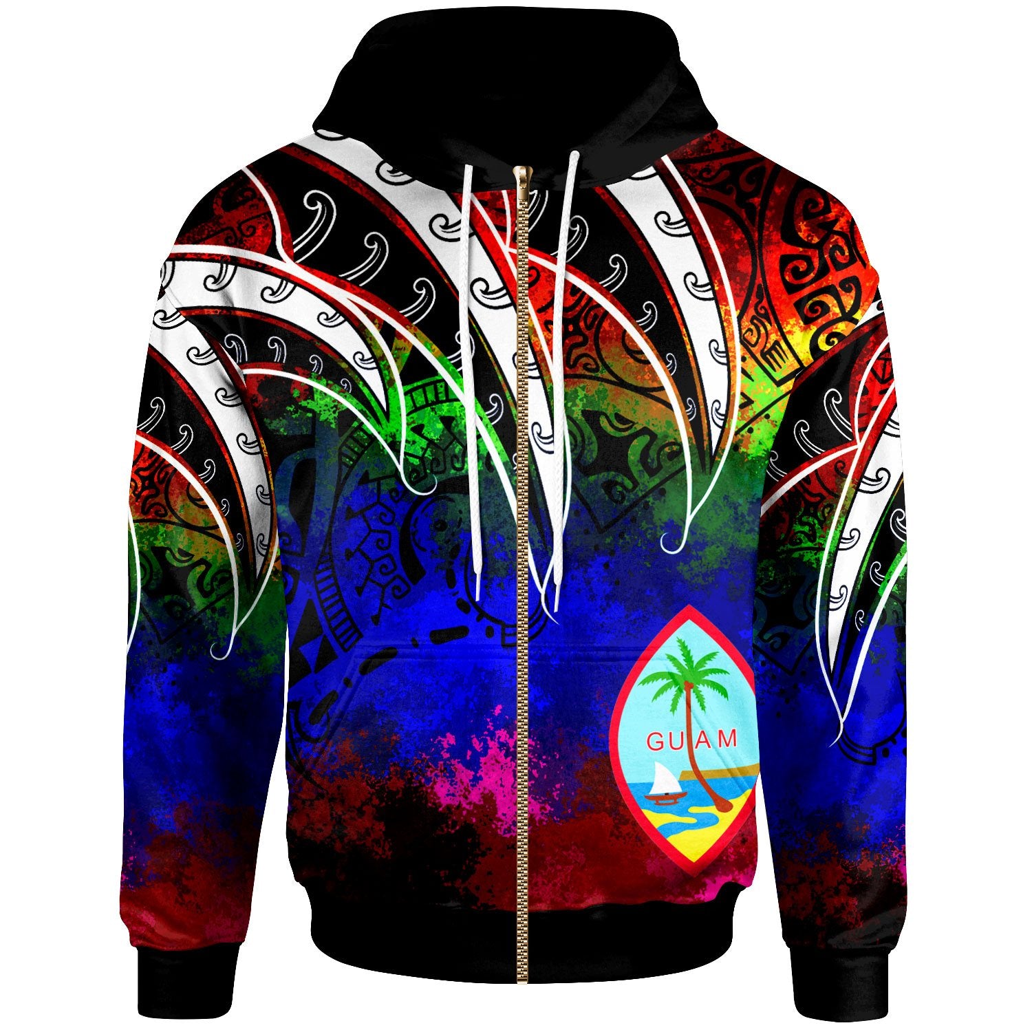 Guam Zip Hoodie Tropical Leaf Rainbow Color Unisex Rainbow - Polynesian Pride