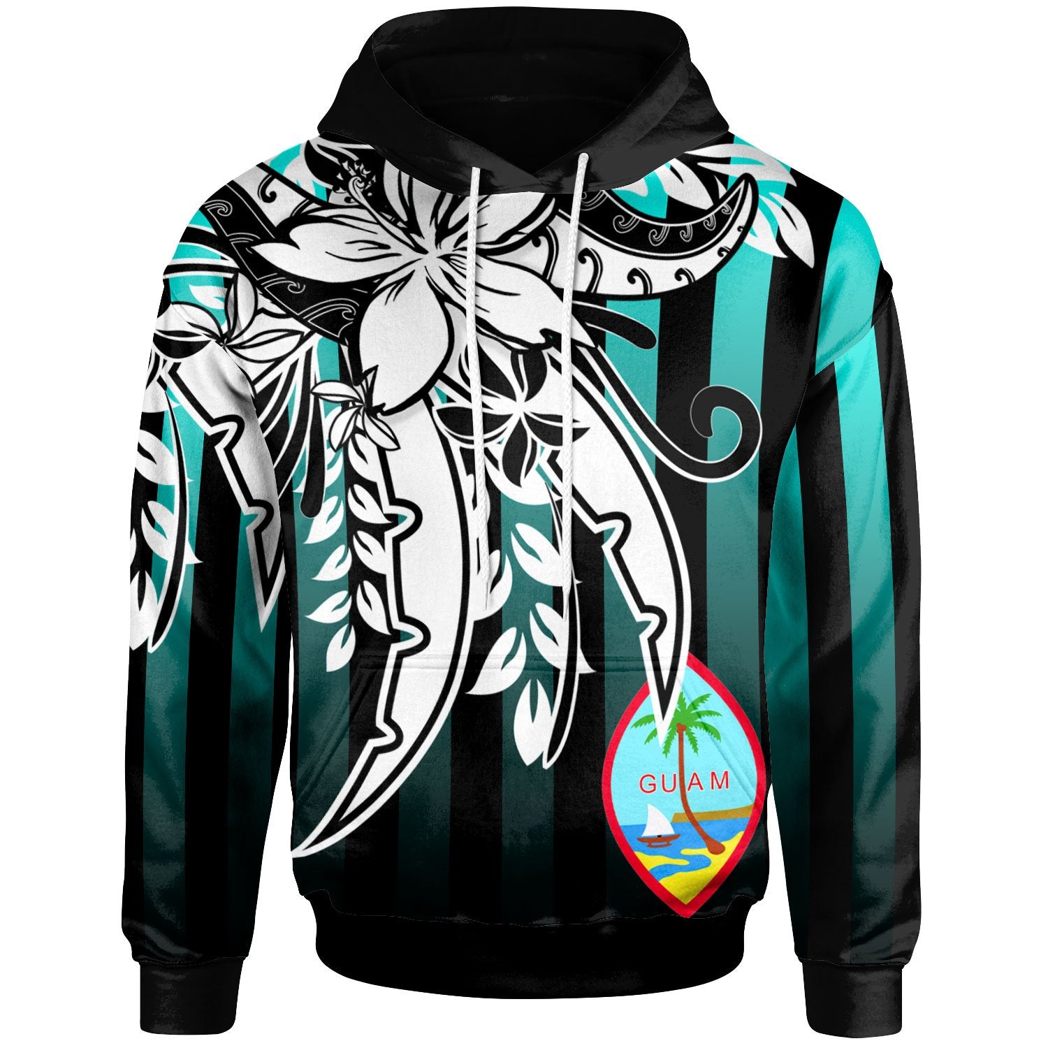 Guam Hoodie Cyan Vertical Stripes Style Unisex Cyan - Polynesian Pride