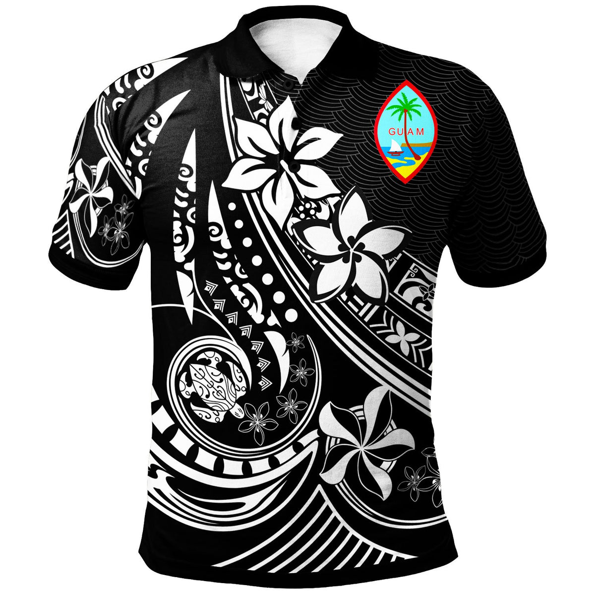 Guam Polo Shirt The Flow Of The Ocean Unisex Black - Polynesian Pride