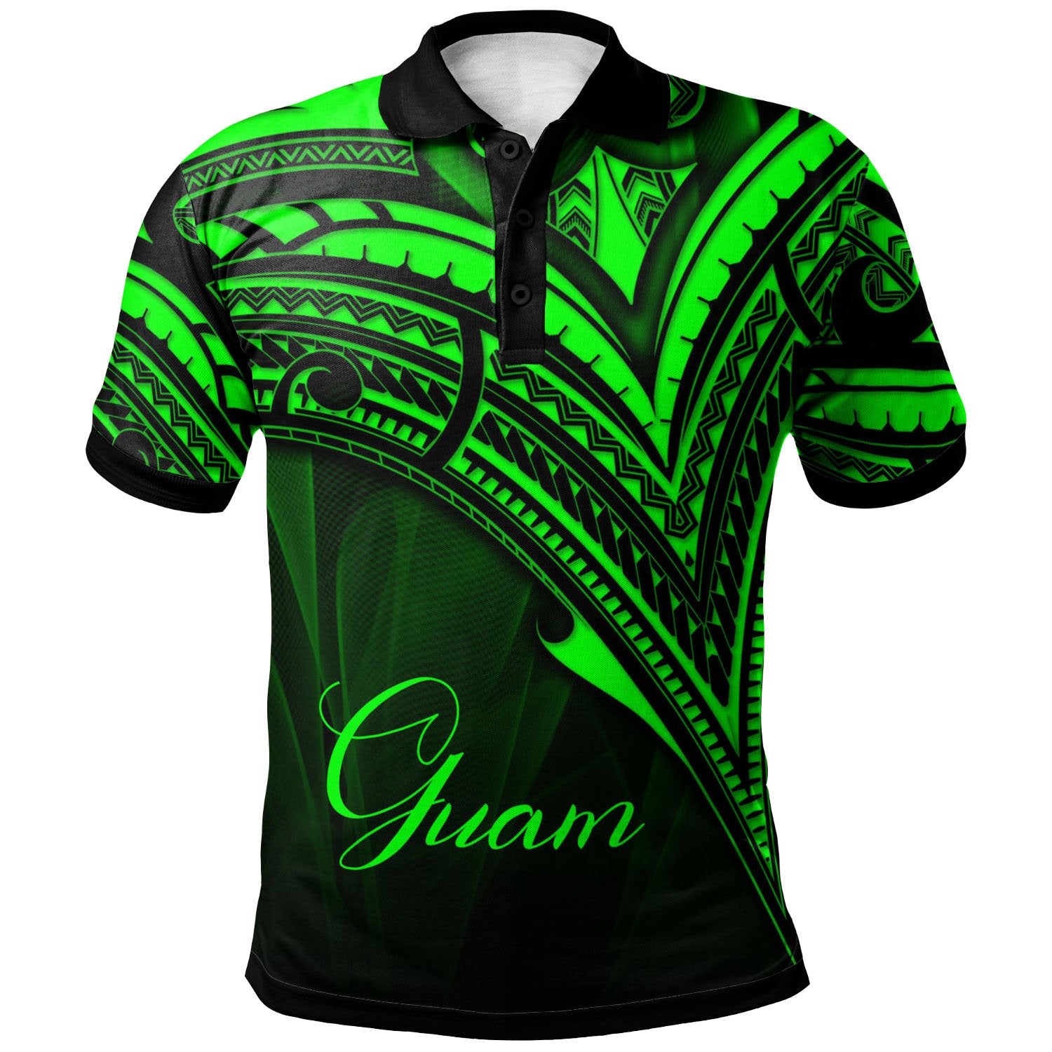 Guam Polo Shirt Green Color Cross Style Unisex Black - Polynesian Pride