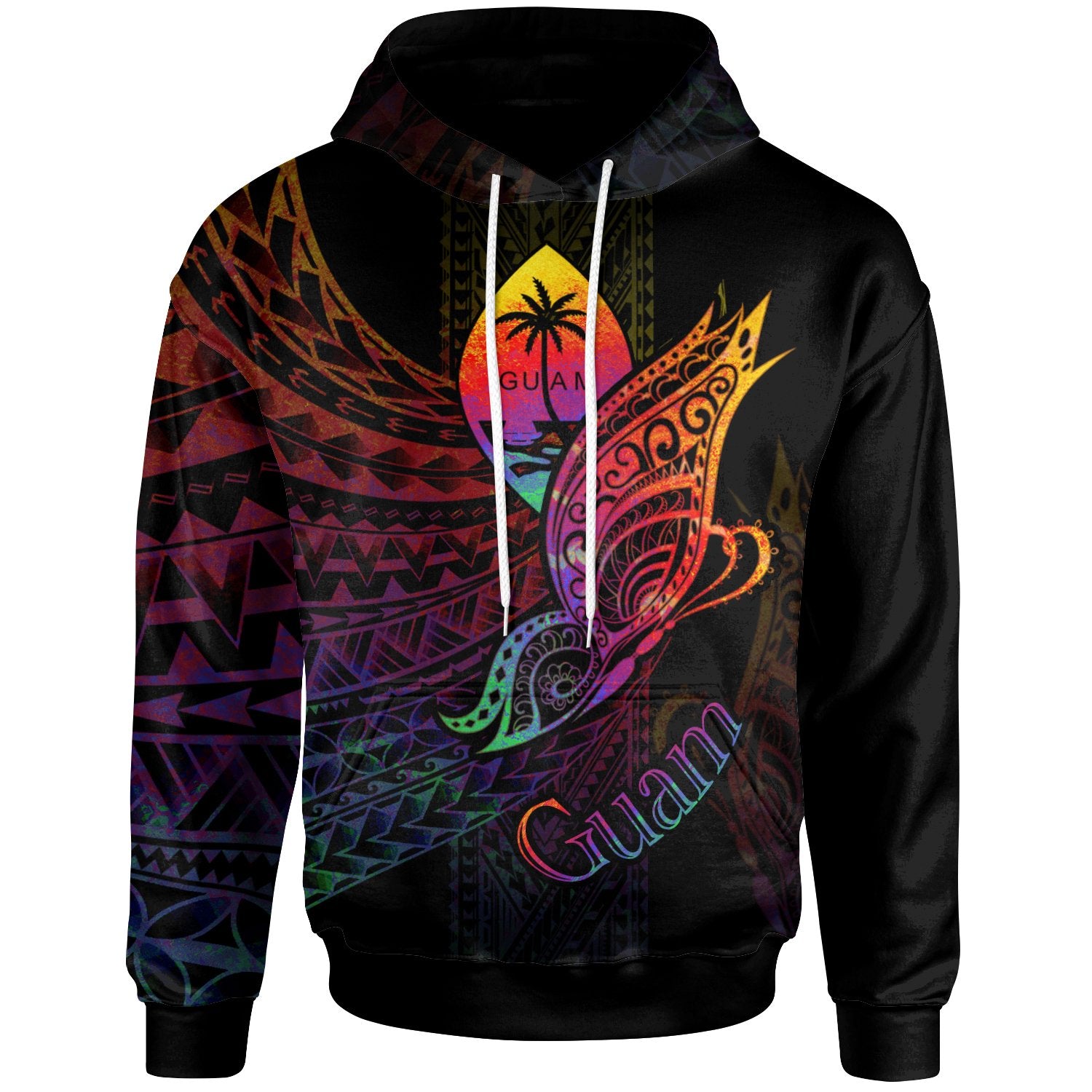 Guam Hoodie Butterfly Polynesian Style Unisex Black - Polynesian Pride