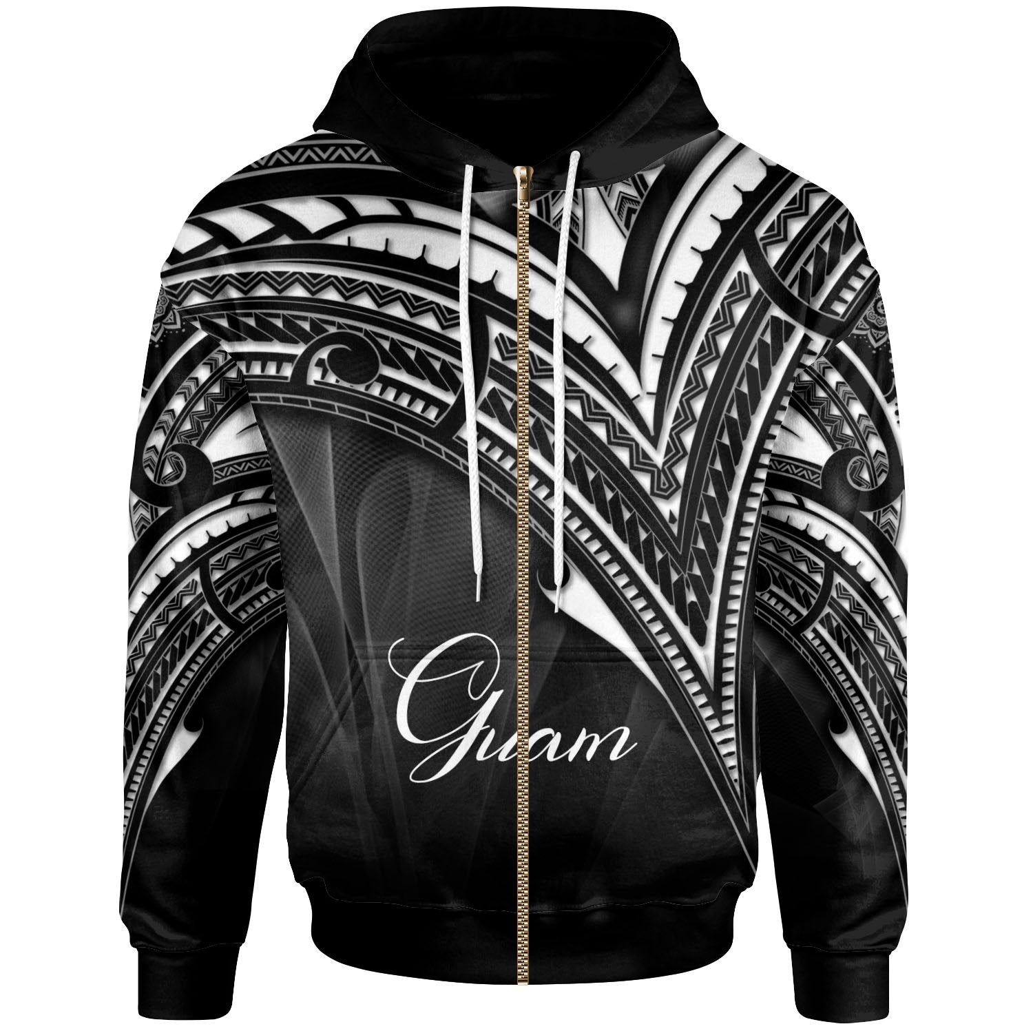 Guam Zip Hoodie Cross Style Unisex Black - Polynesian Pride