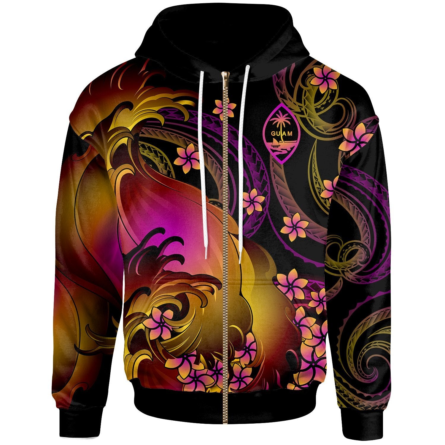 Guam Zip up Hoodie Guam in wave Unisex Black - Polynesian Pride