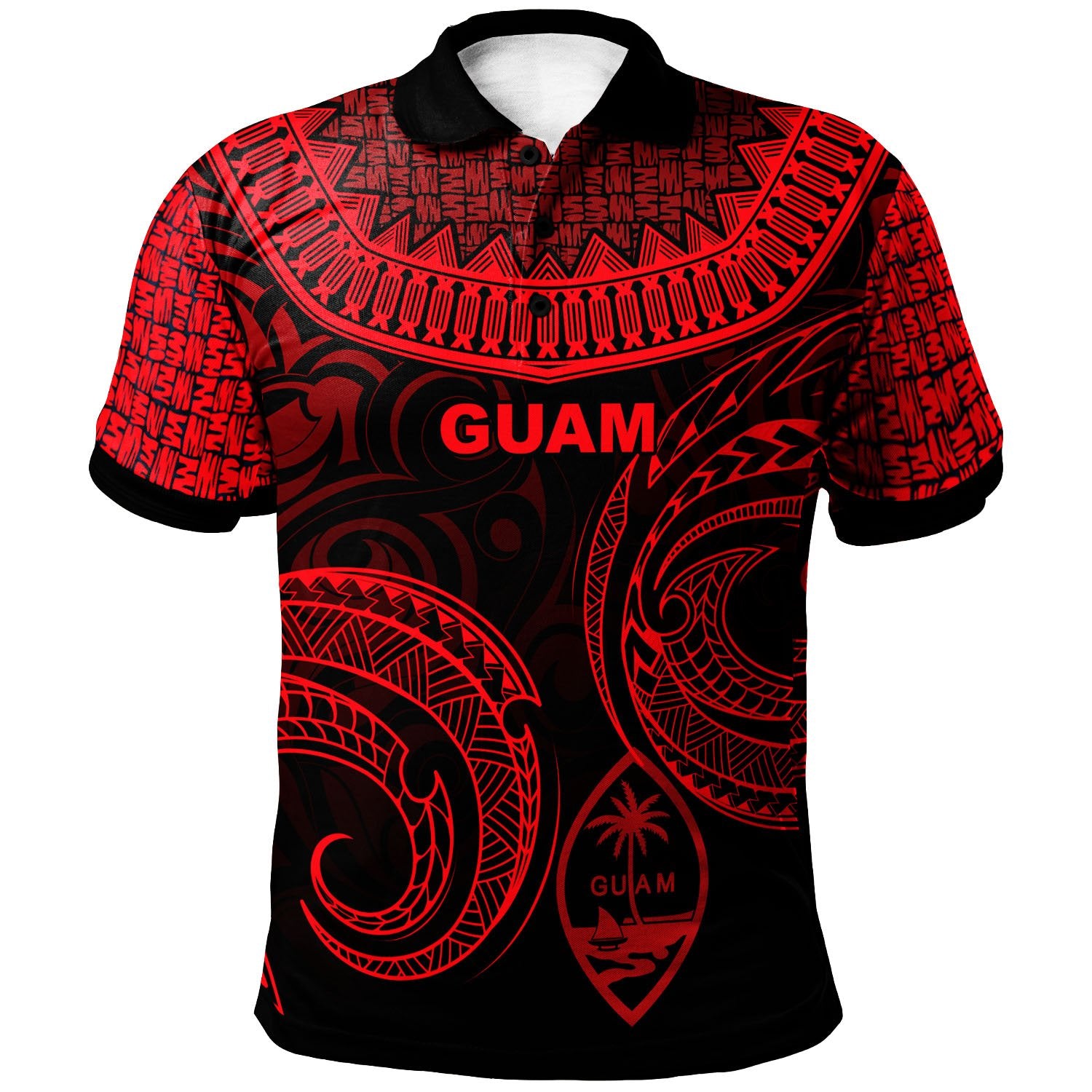 Guam Polo Unique Serrated Texture Red Unisex Red - Polynesian Pride