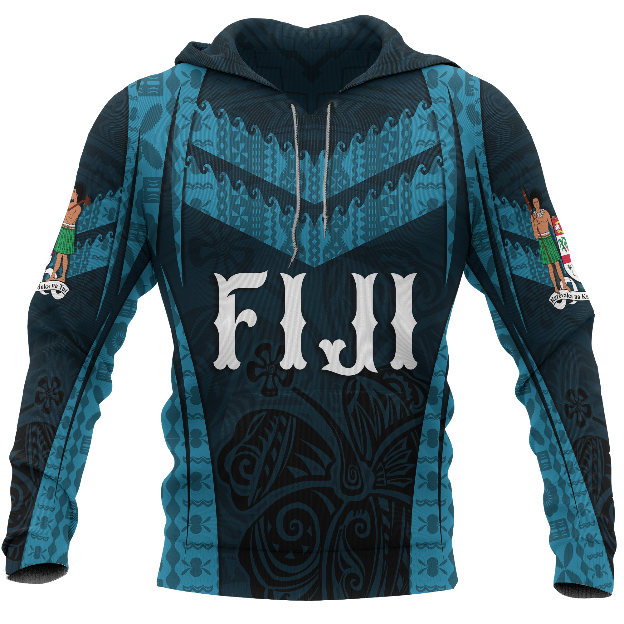 Fiji Hoodie Fijian Waves Unisex BLUE - Polynesian Pride