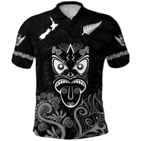 Maori Aotearoa Rugby Haka Polo Shirt New Zealand Silver Fern Black Black - Polynesian Pride