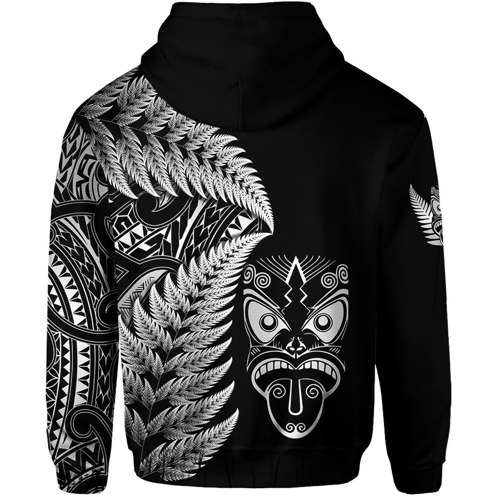 New Zealand Haka Rugby Maori Zip Hoodie Silver Fern Vibes Black LT8 - Polynesian Pride