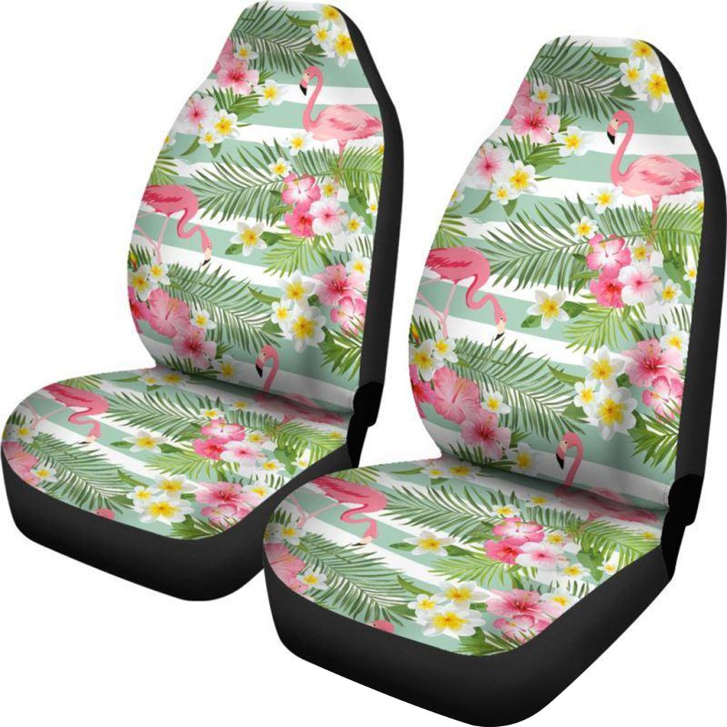 Hawaii Car Seat Covers - Flamigo Palm Leaves - W8 Universal Fit Black - Polynesian Pride