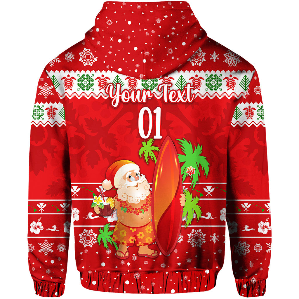 Custom Hawaii Christmas Hoodie Santa Claus Surfing Simple Style Red LT8 - Polynesian Pride