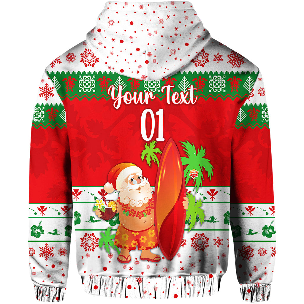 Custom Hawaii Christmas Zip Hoodie Santa Claus Surfing Simple Style White LT8 - Polynesian Pride