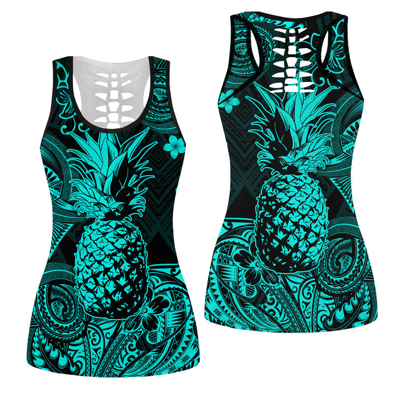 Hawaii Pineapple Polynesian Hollow Tank Top Unique Style - Turquoise LT8 Female Turquoise - Polynesian Pride