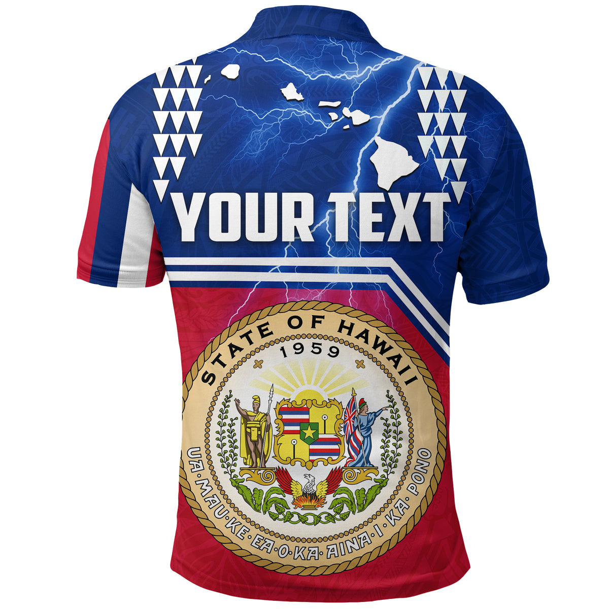 Custom Seal of Hawaii Polo Shirt Kakau Polynesian Thunder Style LT4 - Polynesian Pride
