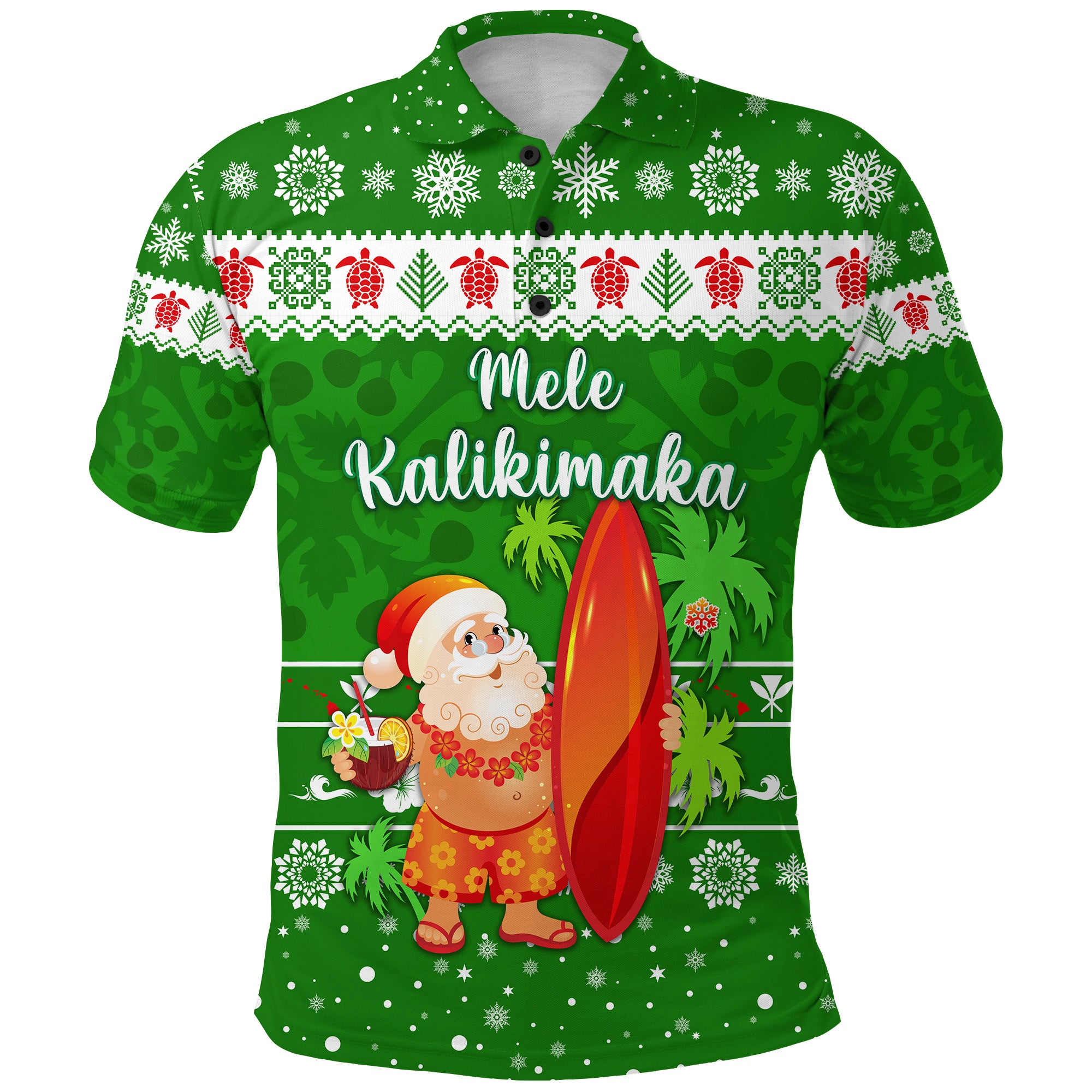 Hawaii Christmas Polo Shirt Santa Claus Surfing Simple Style Green LT8 - Polynesian Pride