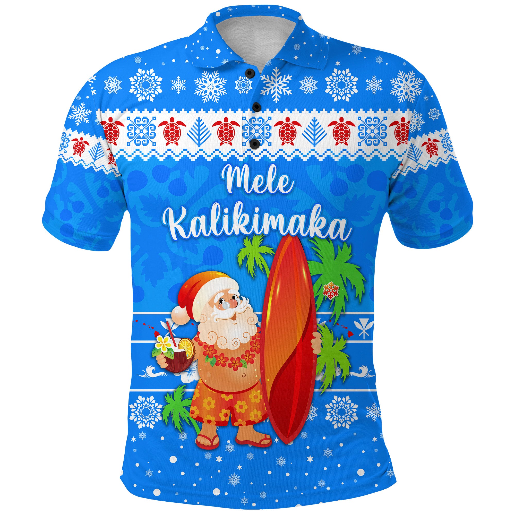 Custom Hawaii Christmas Polo Shirt Santa Claus Surfing Simple Style Blue LT8 - Polynesian Pride