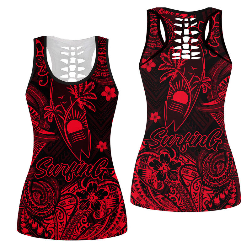 Hawaii Surfing Polynesian Hollow Tank Top Unique Style - Red LT8 Female Red - Polynesian Pride