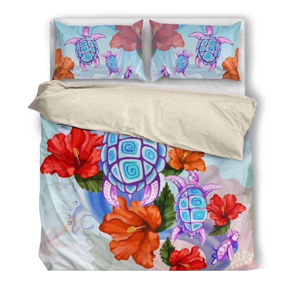 Hawaiian Duvet Cover Set - Turtle And Hibiscus 01 - Polynesian Pride