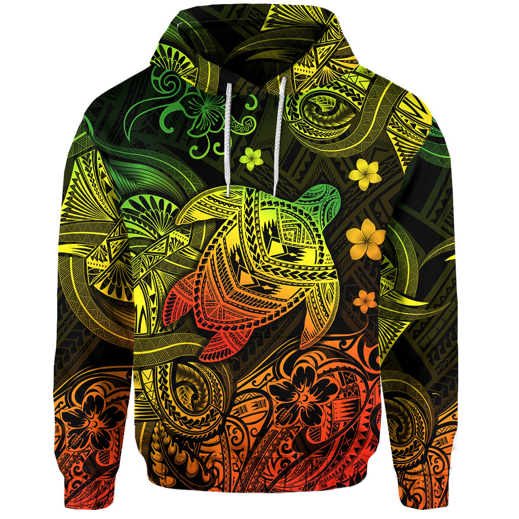 Hawaii Turtle Polynesian Hoodie Plumeria Flower Unique Style Reggae LT8 - Polynesian Pride