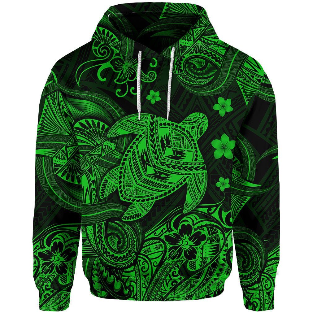 Hawaii Turtle Polynesian Hoodie Plumeria Flower Unique Style Green LT8 - Polynesian Pride