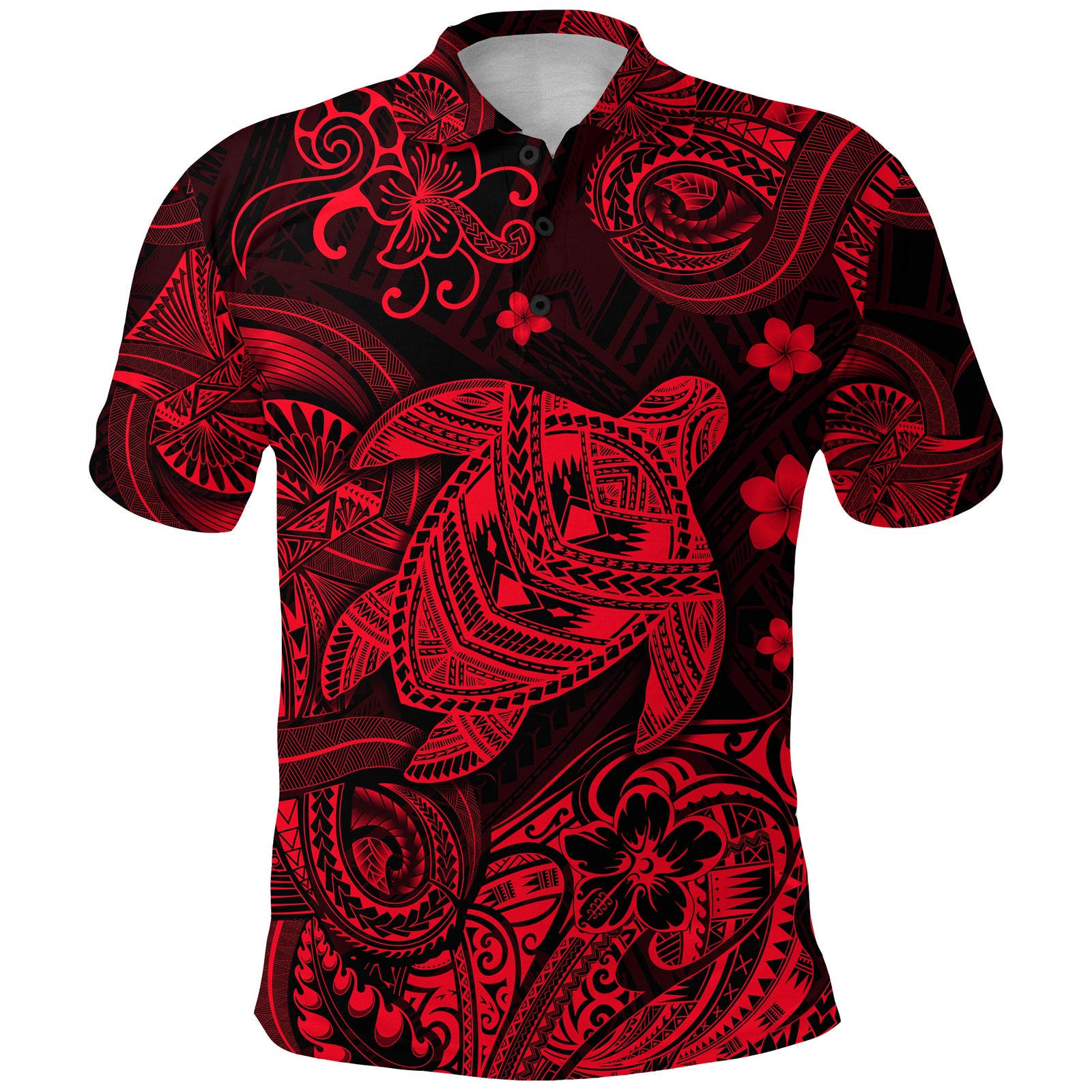 Hawaii Turtle Polynesian Polo Shirt Plumeria Flower Unique Style Red LT8 - Polynesian Pride