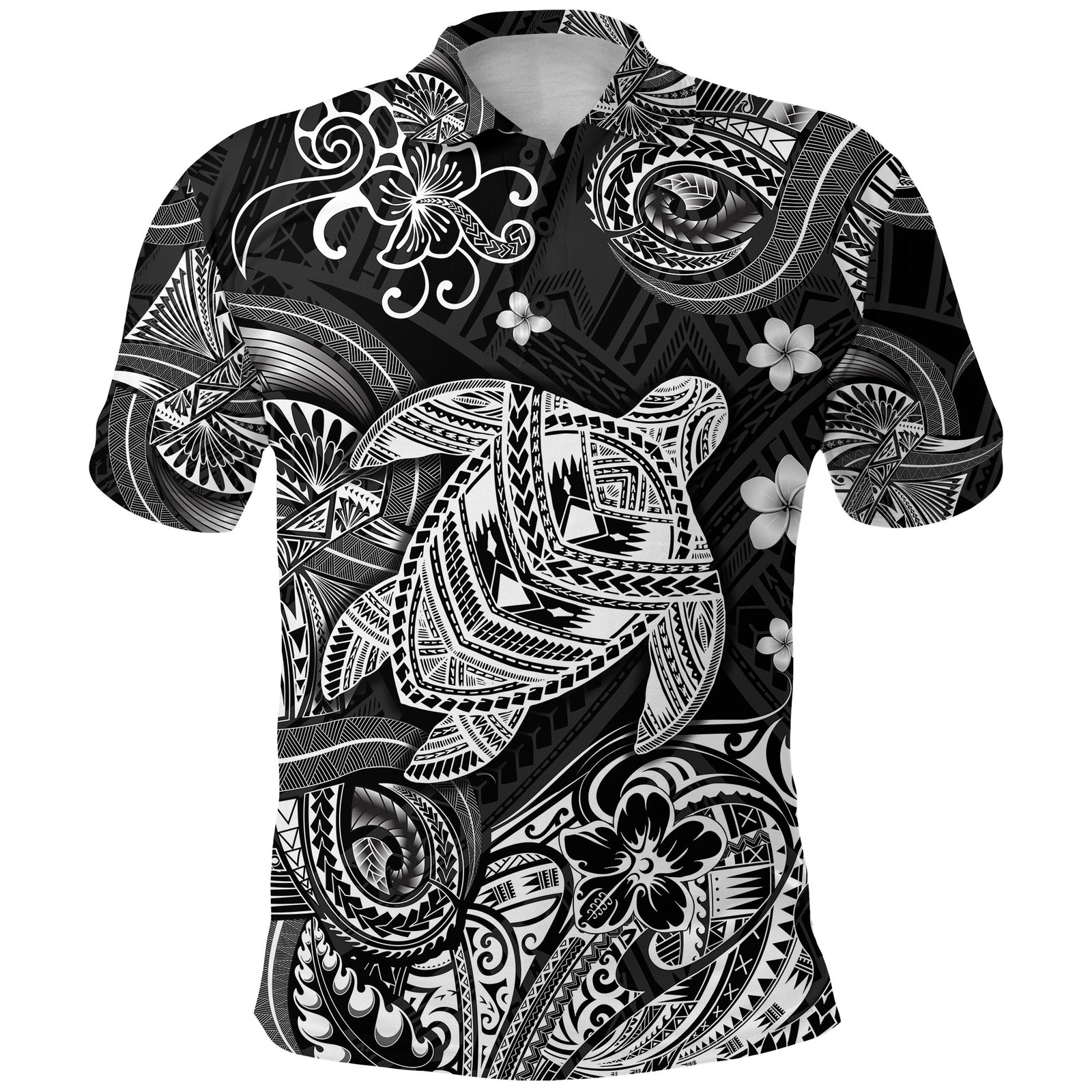 Hawaii Turtle Polynesian Polo Shirt Plumeria Flower Unique Style Black LT8 - Polynesian Pride
