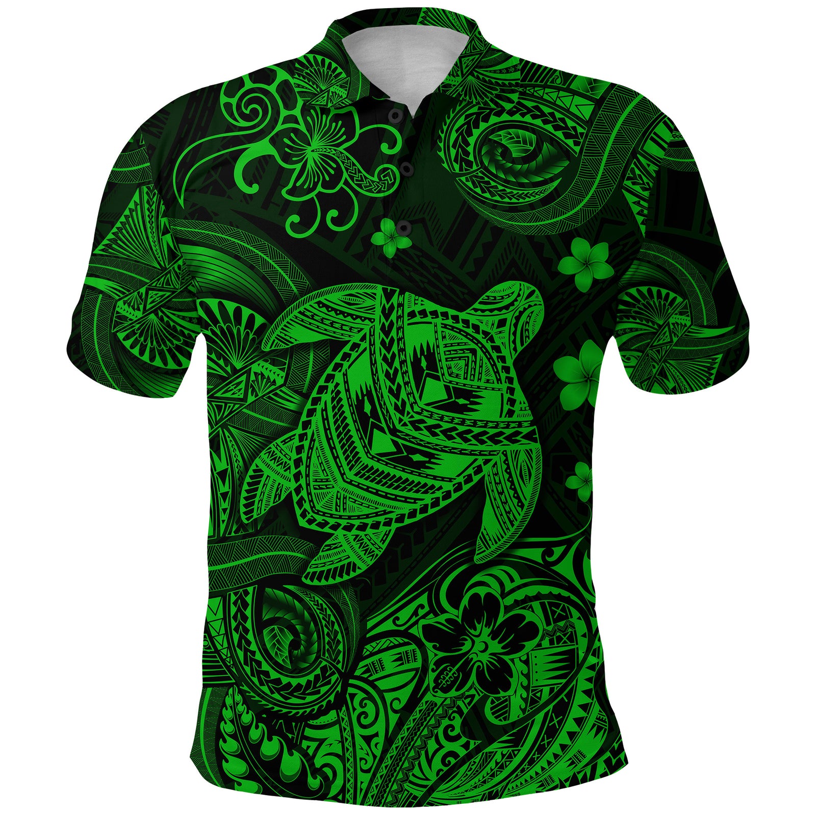 Hawaii Turtle Polynesian Polo Shirt Plumeria Flower Unique Style Green LT8 - Polynesian Pride