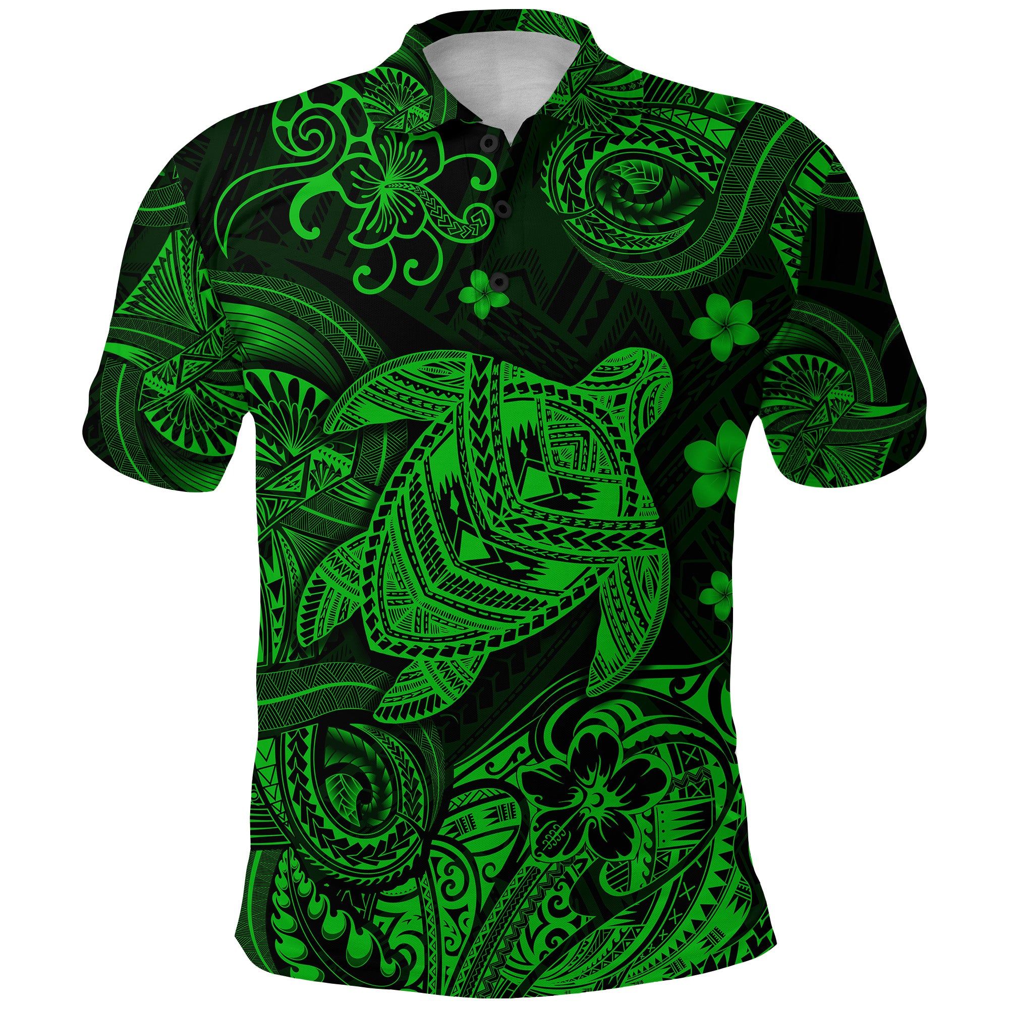 Hawaii Turtle Polynesian Polo Shirt Plumeria Flower Unique Style Green LT8 - Polynesian Pride
