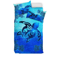 Hawaiian Duvet Cover Set - Turtle Tattoo And Hibiscus - Polynesian Pride