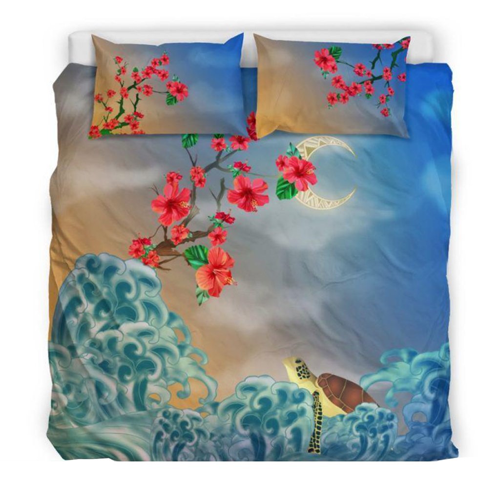 Hawaii Beddding Set - Sea Turtle Hibiscus And Moon - Polynesian Pride