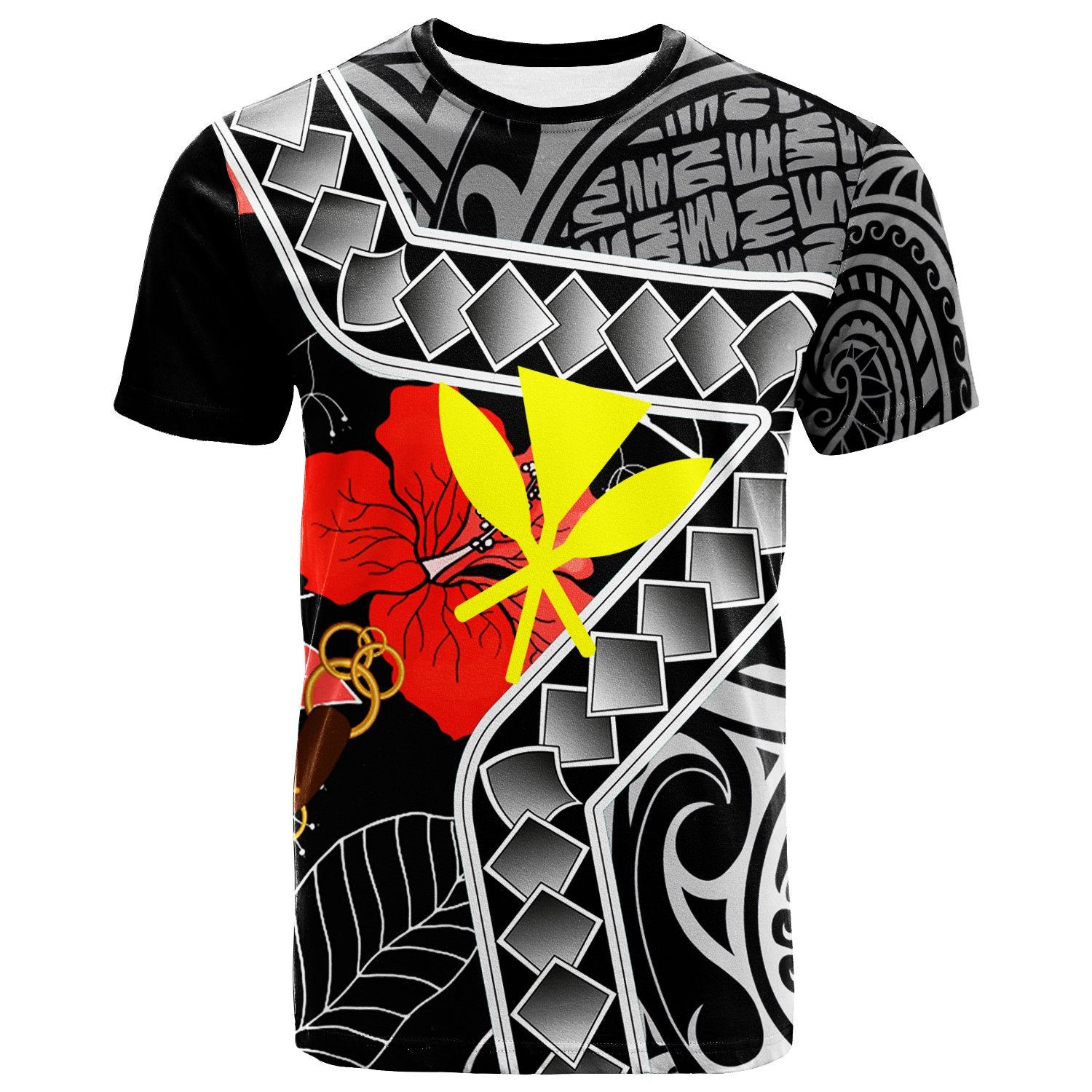 Hawaii T Shirt Hibiscus Ft Polynesian Pattern Unisex Black - Polynesian Pride