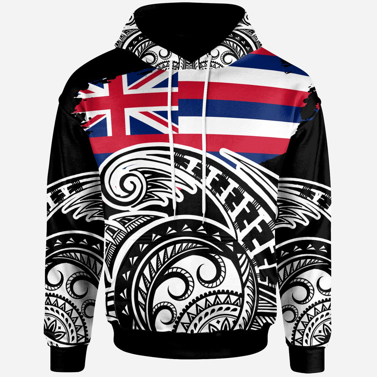 Hawaii Custom Hoodie Ethnic Style With Round Black White Pattern Unisex Black - Polynesian Pride