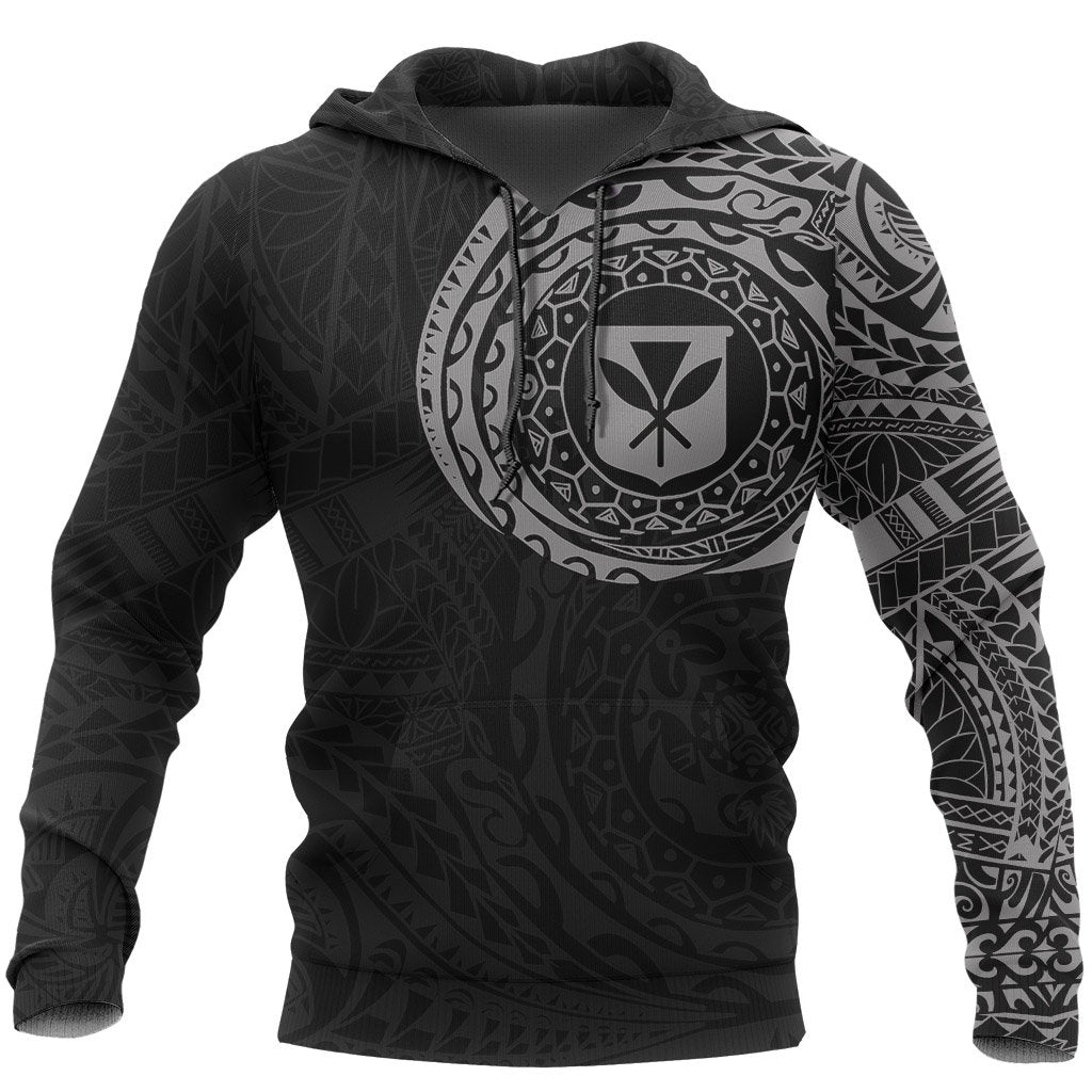 Custom Polynesian Hoodie Kanaka Maoli Flag Polynesian Tattoo Style Special Version Unisex Gray & Black - Polynesian Pride